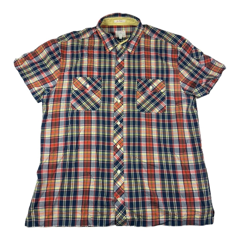 GANT Rugger The Hugger Mens 2XL Short Sleeve Plaid Cotton Button Front Shirt